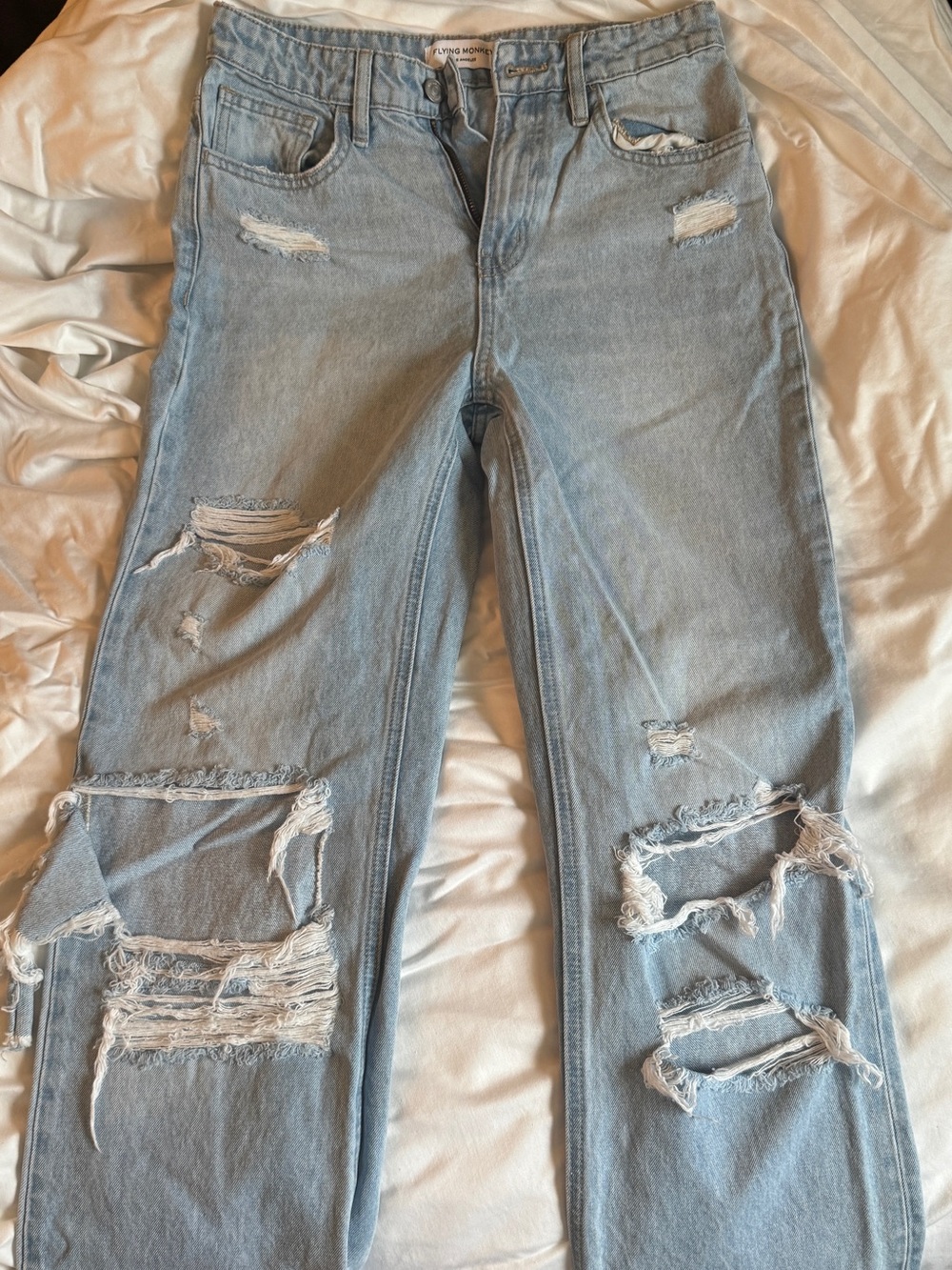Flying Monkey Light Blue Distressed Straight-Leg Jeans